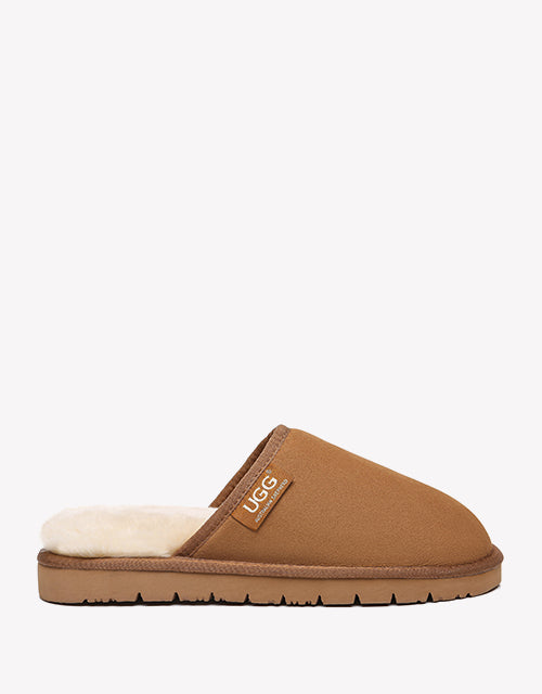 Australian Shepherd UGG Men Scuffs Slippers Sheepskin-Slippers-PEROZ Accessories