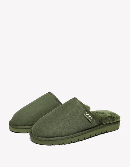 Australian Shepherd UGG Men Scuffs Slippers Sheepskin-Slippers-PEROZ Accessories