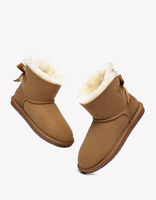 Australian Shepherd Women Mini Ugg Boots with Single Back Bow Water Resistant-Boots-PEROZ Accessories