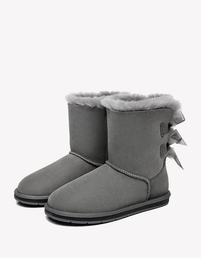 Australian Shepherd Women Short Ugg Boots with Double Back Bow Sheepskin Wool-Boots-PEROZ Accessories