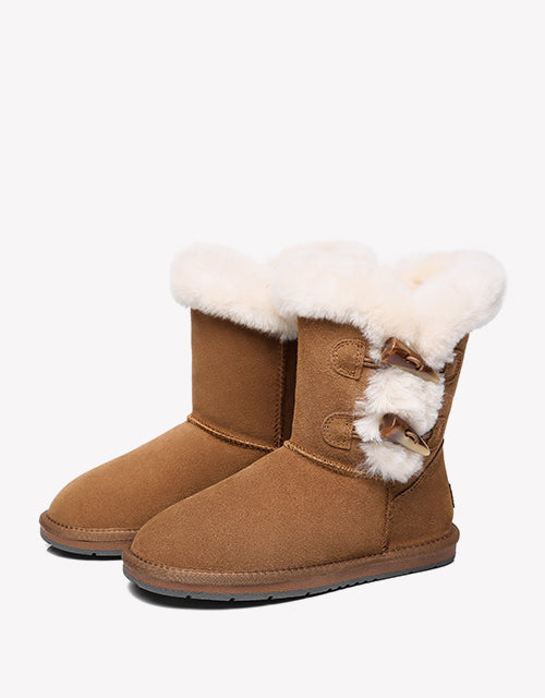 Australian Shepherd UGG Women Short Boots Talia Sheepskin Horn Toggle Closure-Boots-PEROZ Accessories