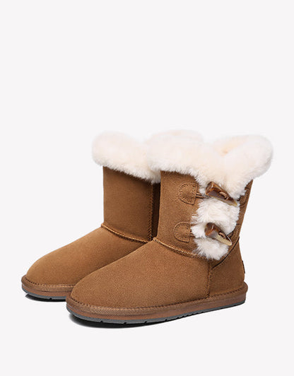 Australian Shepherd UGG Women Short Boots Talia Sheepskin Horn Toggle Closure-Boots-PEROZ Accessories