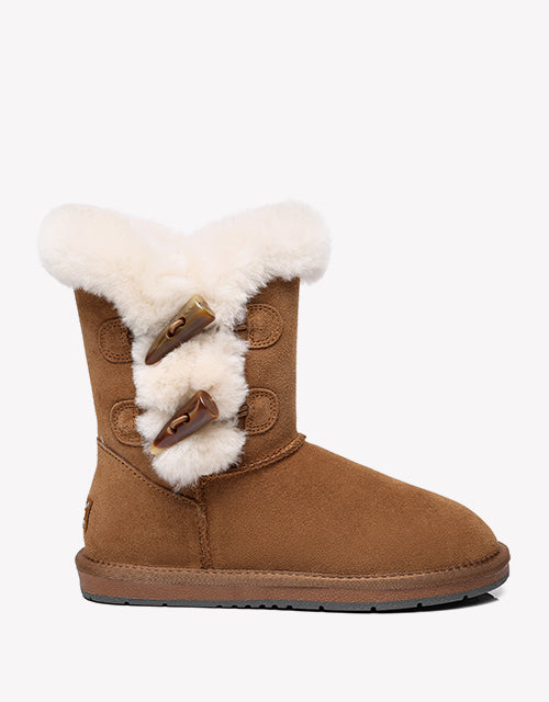 Australian Shepherd UGG Women Short Boots Talia Sheepskin Horn Toggle Closure-Boots-PEROZ Accessories