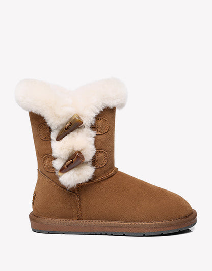 Australian Shepherd UGG Women Short Boots Talia Sheepskin Horn Toggle Closure-Boots-PEROZ Accessories
