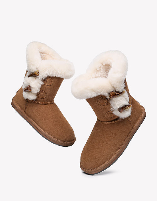 Australian Shepherd UGG Women Short Boots Talia Sheepskin Horn Toggle Closure-Boots-PEROZ Accessories