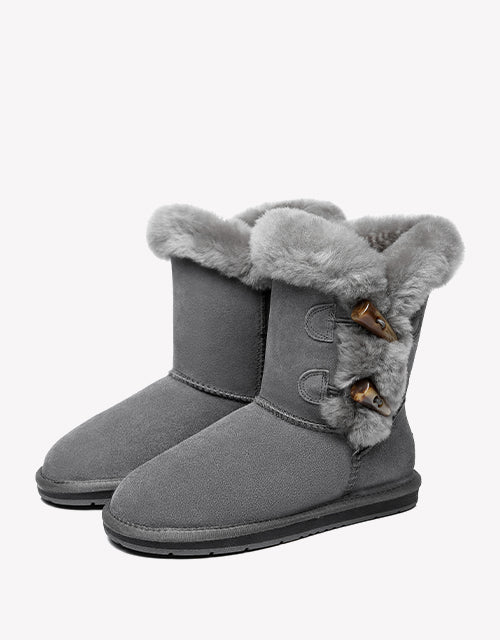 Australian Shepherd UGG Women Short Boots Talia Sheepskin Horn Toggle Closure-Boots-PEROZ Accessories