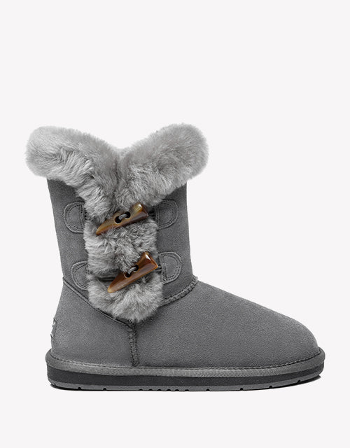 Australian Shepherd UGG Women Short Boots Talia Sheepskin Horn Toggle Closure-Boots-PEROZ Accessories