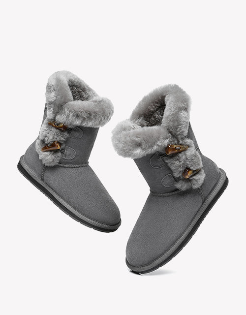 Australian Shepherd UGG Women Short Boots Talia Sheepskin Horn Toggle Closure-Boots-PEROZ Accessories