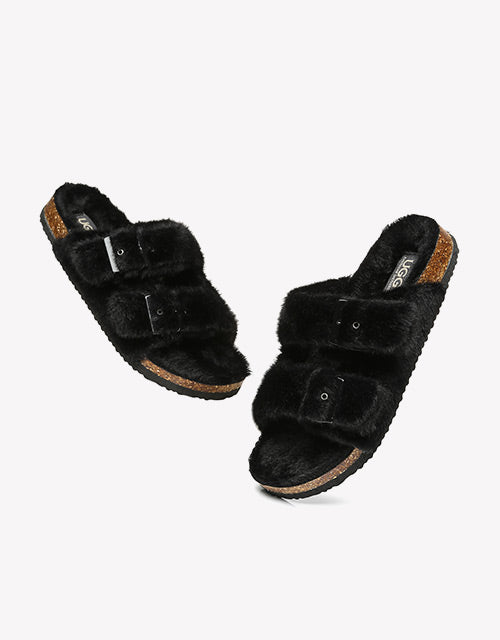 Australian Shepherd UGG Women Fluffy Flat Sandal Slide Myla-Slides-PEROZ Accessories