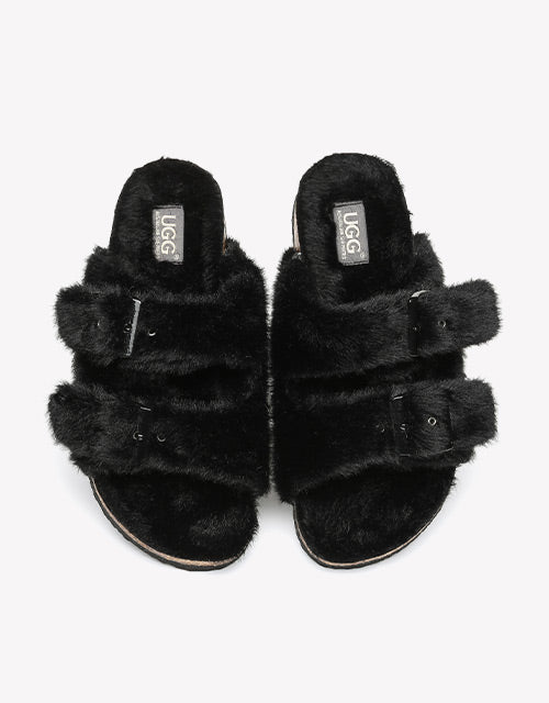 Australian Shepherd UGG Women Fluffy Flat Sandal Slide Myla-Slides-PEROZ Accessories