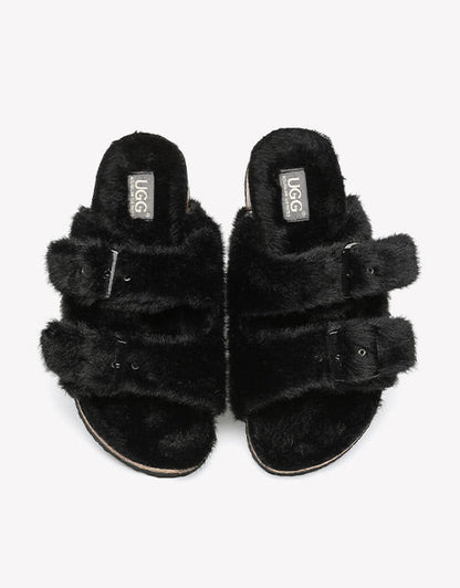 Australian Shepherd UGG Women Fluffy Flat Sandal Slide Myla-Slides-PEROZ Accessories