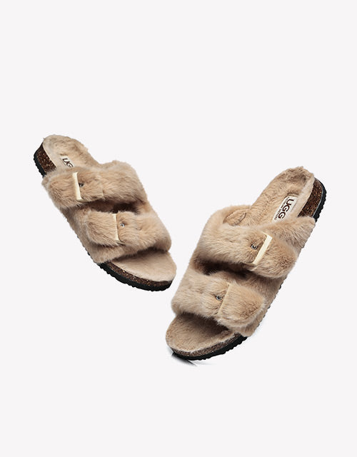 Australian Shepherd UGG Women Fluffy Flat Sandal Slide Myla-Slides-PEROZ Accessories