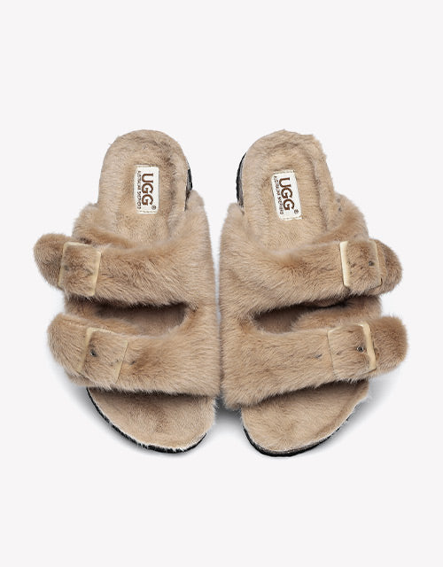 Australian Shepherd UGG Women Fluffy Flat Sandal Slide Myla-Slides-PEROZ Accessories