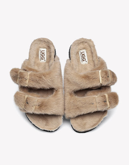 Australian Shepherd UGG Women Fluffy Flat Sandal Slide Myla-Slides-PEROZ Accessories