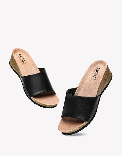 Australian Shepherd Women Sandals Megan Platform Leather Wedge Slides-Slippers-PEROZ Accessories