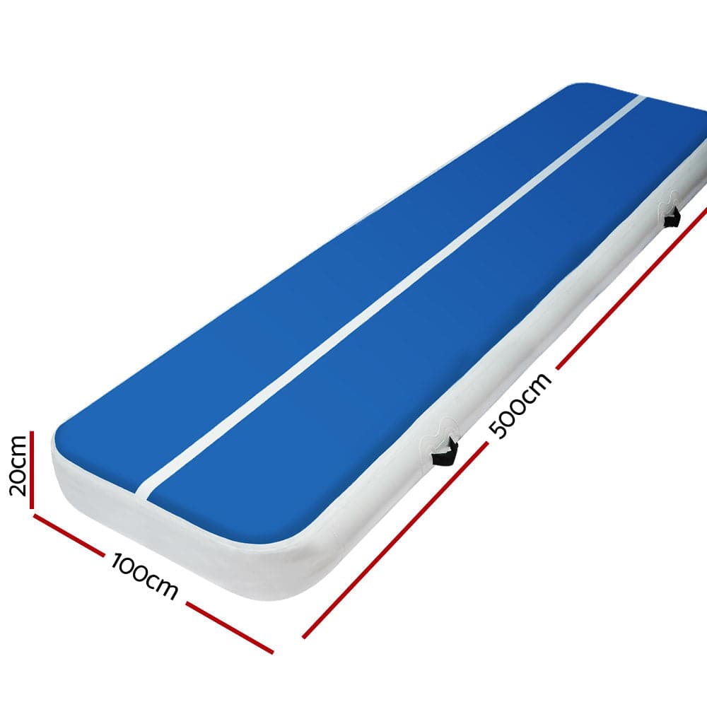 5m x 1m Inflatable Air Track Mat 20cm Thick Gymnastic Tumbling Blue And White-Sports &amp; Fitness &gt; Fitness Accessories-PEROZ Accessories