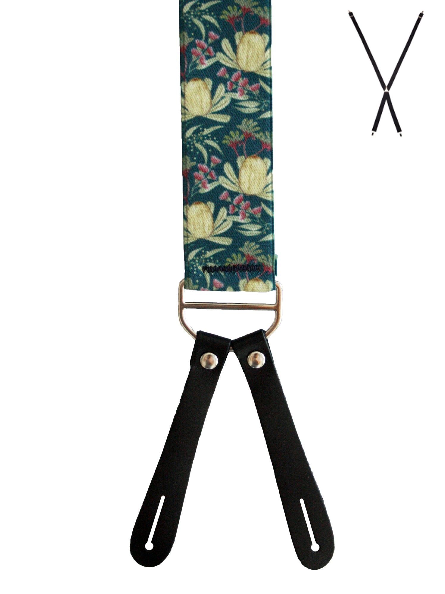 BRACES. X-Back with Leather Ends. Ali Wilkinson Native Floral Print. 35mm width.-Braces-PEROZ Accessories