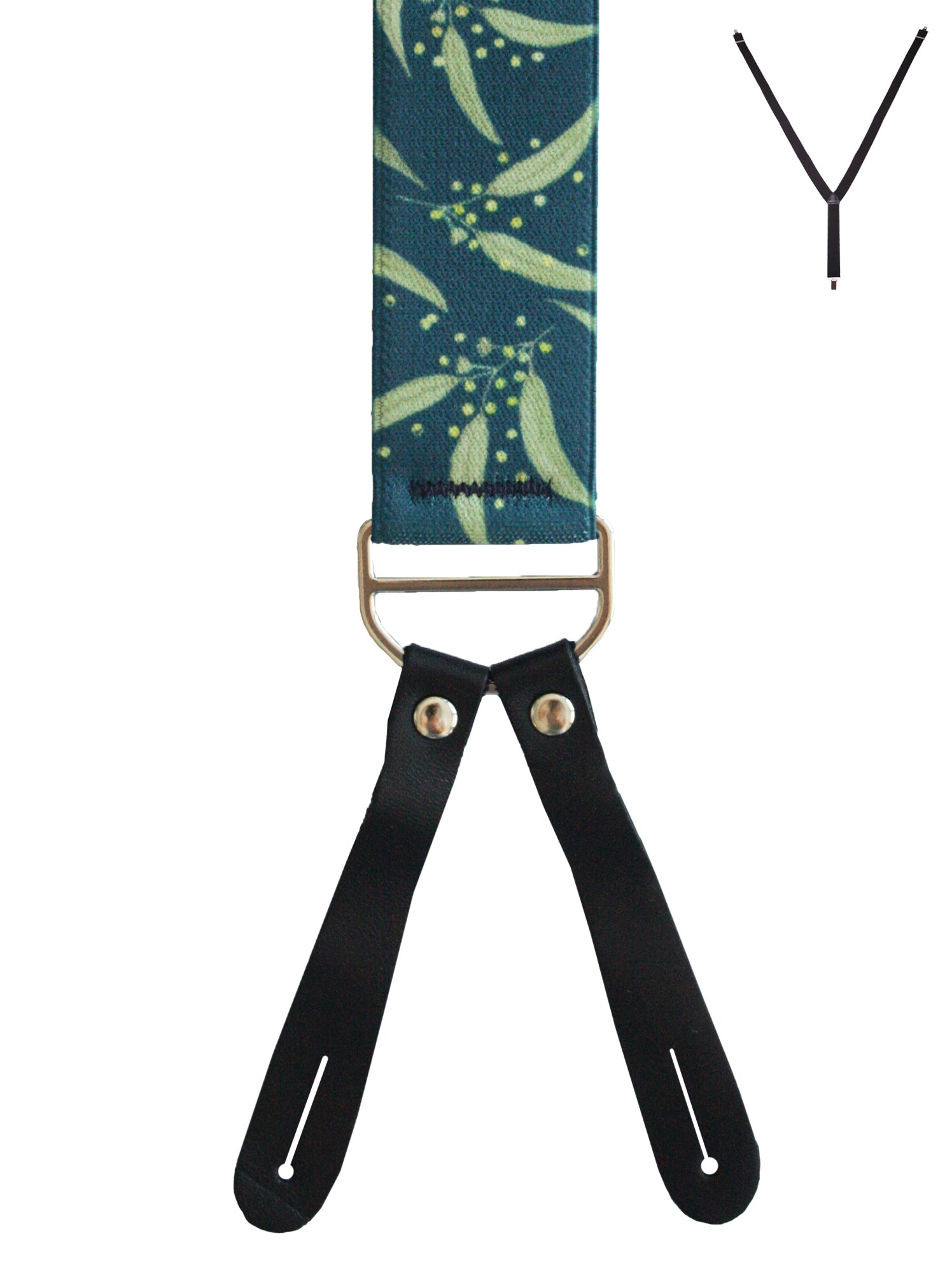 BRACES. Y-Back with Leather Ends. Ali Wilkinson Eucalyptus Print. 35mm width.-Braces-PEROZ Accessories