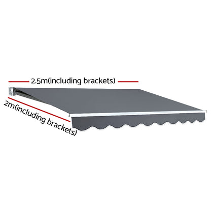 Instahut Folding Arm Awning Outdoor Awning Retractable Sunshade 2.5Mx2M Grey-Home &amp; Garden &gt; Shading-PEROZ Accessories