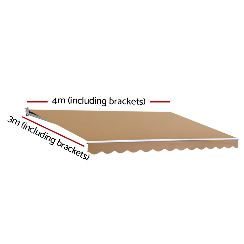 Instahut Retractable Folding Arm Awning Outdoor Awning Canopy 4Mx3M Beige-Home &amp; Garden &gt; Shading-PEROZ Accessories