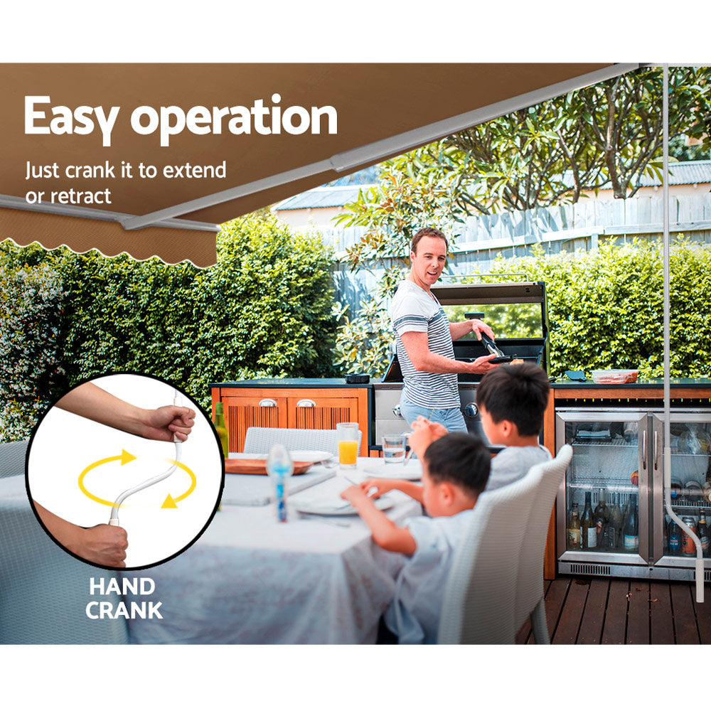 Instahut Retractable Folding Arm Awning Outdoor Awning Canopy 4Mx3M Beige-Home &amp; Garden &gt; Shading-PEROZ Accessories