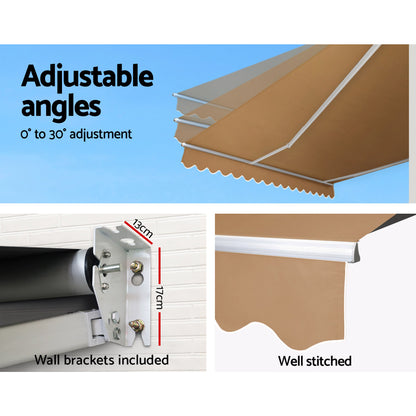 Instahut Retractable Folding Arm Awning Outdoor Awning Canopy 4Mx3M Beige-Home &amp; Garden &gt; Shading-PEROZ Accessories