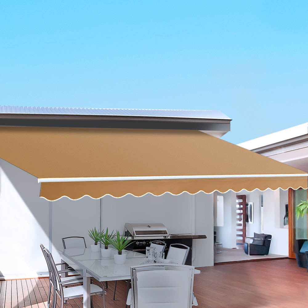 Instahut Retractable Folding Arm Awning Outdoor Awning Canopy 4Mx3M Beige-Home &amp; Garden &gt; Shading-PEROZ Accessories