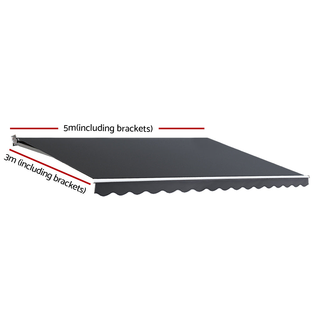 Instahut Folding Arm Awning Outdoor Awning Canopy Retractable 5Mx3M Grey-Home &amp; Garden &gt; Shading-PEROZ Accessories