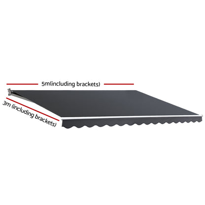 Instahut Folding Arm Awning Outdoor Awning Canopy Retractable 5Mx3M Grey-Home &amp; Garden &gt; Shading-PEROZ Accessories