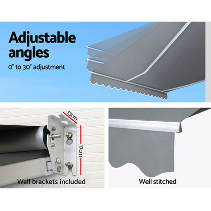 Instahut Retractable Folding Arm Awning Motorised Sunshade 3X2.5M PearlGrey-Home &amp; Garden &gt; Shading-PEROZ Accessories