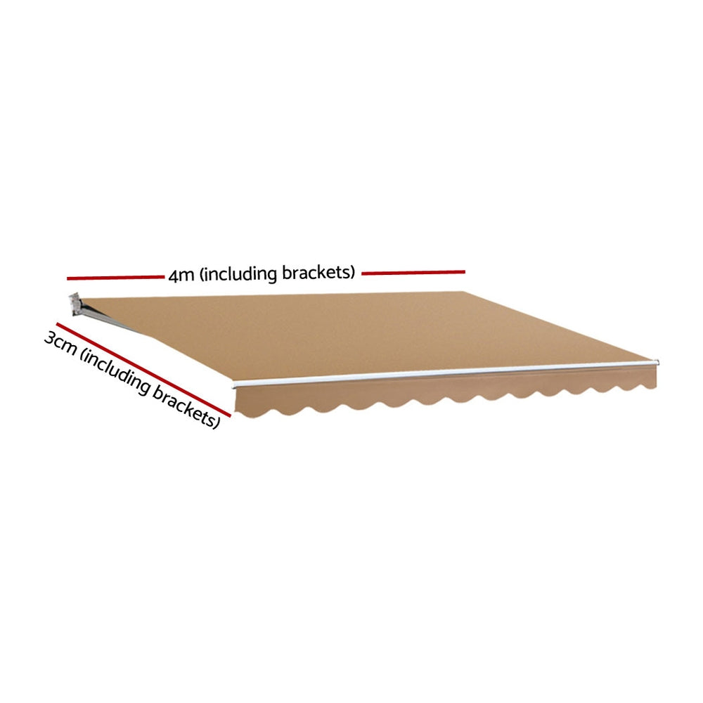 Instahut Retractable Folding Arm Awning Motorised Outdoor Sunshade 4X3M Beige-Home &amp; Garden &gt; Shading-PEROZ Accessories