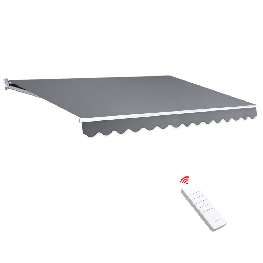 Instahut Retractable Folding Arm Awning Motorised Outdoor Sunshade4X3M PearlGrey-Home &amp; Garden &gt; Shading-PEROZ Accessories