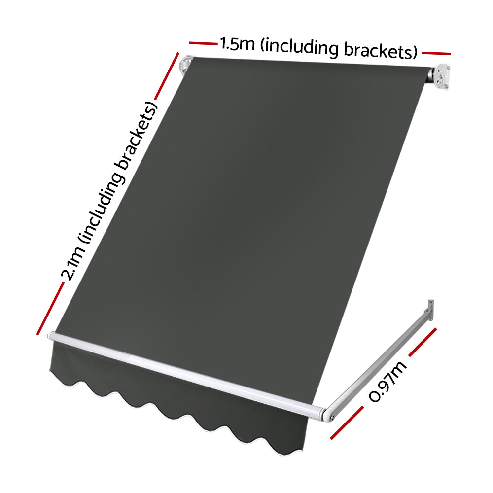 Instahut Window Fixed Pivot Arm Awning Outdoor Blinds Retractable Canopy1.5X2.1M-Home &amp; Garden &gt; Shading-PEROZ Accessories