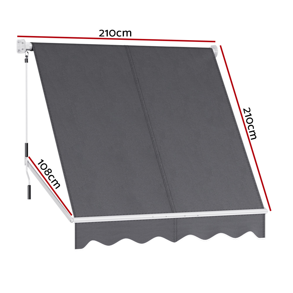 Instahut Retractable Fixed Pivot Arm Window Awning Outdoor Blinds 2.1X2.1M Grey-Home &amp; Garden &gt; Shading-PEROZ Accessories
