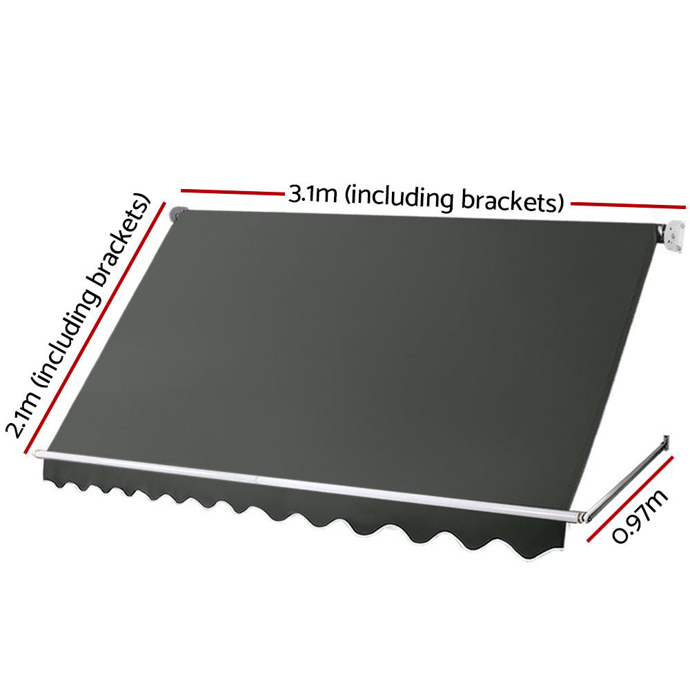 Instahut Window Fixed Pivot Arm Awning Outdoor Blinds Retractable Canopy3.1X2.1M-Home &amp; Garden &gt; Shading-PEROZ Accessories