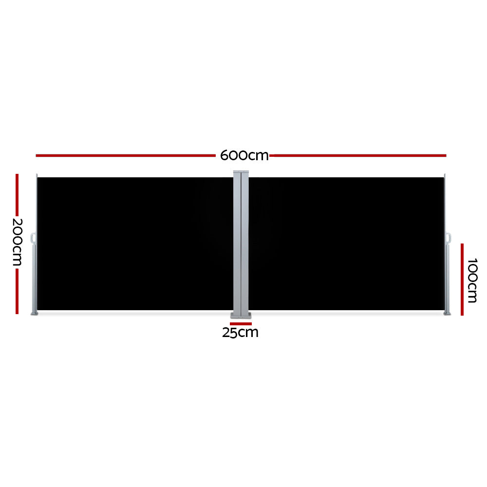 Instahut Side Awning Outdoor Blinds Sun Shade Retractable Screen 2X6M BK-Home &amp; Garden &gt; Shading-PEROZ Accessories