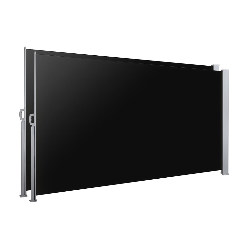 Instahut Side Awning Outdoor Blinds Retractable Privacy Screen 2X3M Black 2pcs-Home &amp; Garden &gt; Shading-PEROZ Accessories