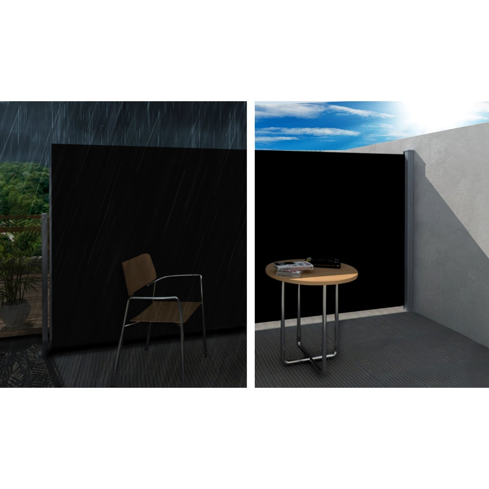 Instahut Side Awning Outdoor Blinds Retractable Privacy Screen 2X3M Black 2pcs-Home &amp; Garden &gt; Shading-PEROZ Accessories