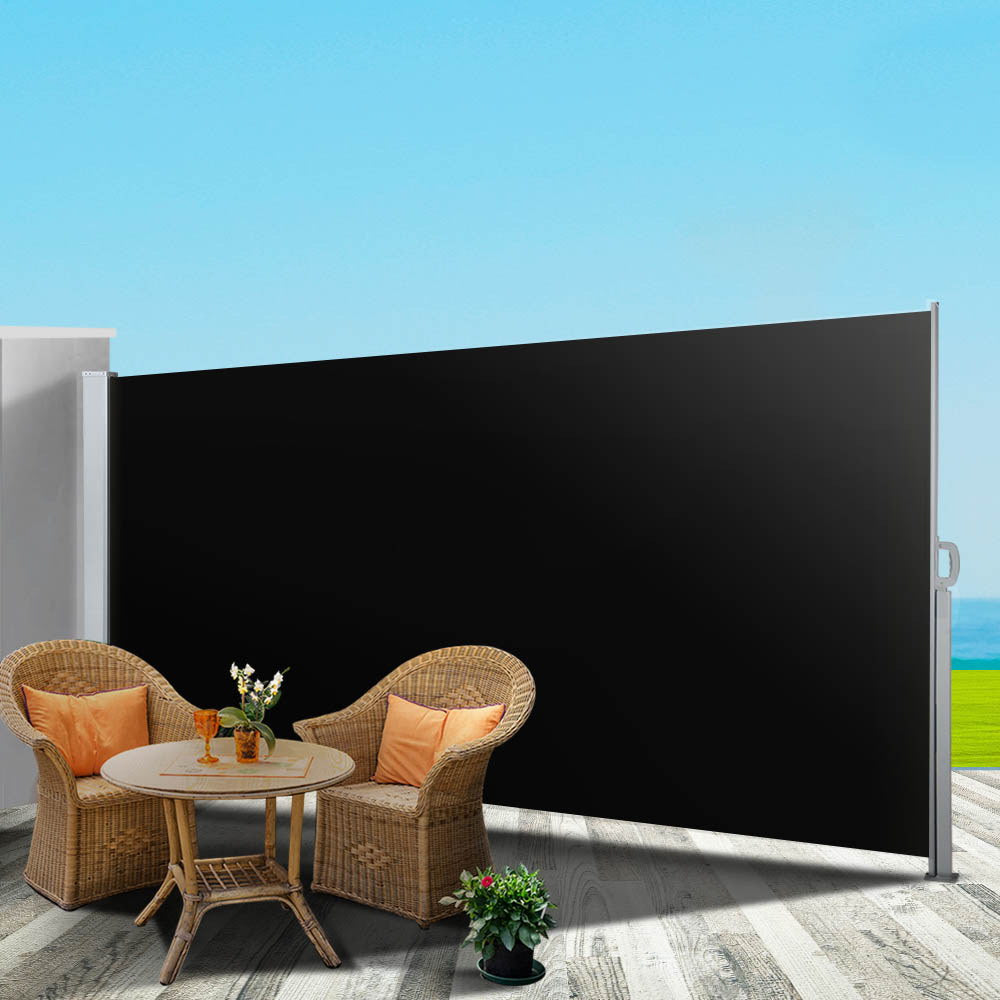 Instahut Side Awning Outdoor Blinds Retractable Privacy Screen 2X3M Black 2pcs-Home &amp; Garden &gt; Shading-PEROZ Accessories