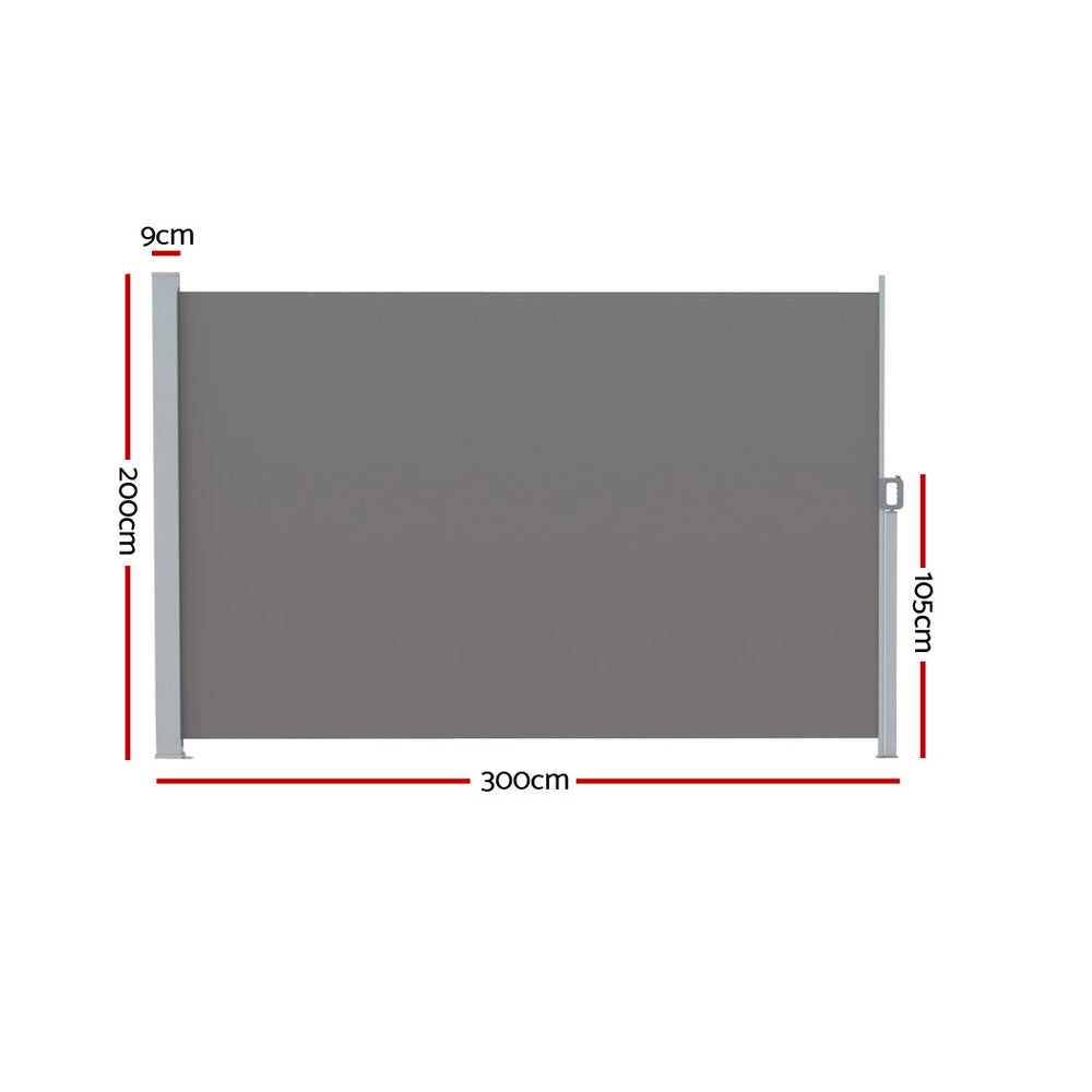 Instahut Side Awning Sun Shade Outdoor Blinds Retractable Screen 2X3M Grey-Home &amp; Garden &gt; Shading-PEROZ Accessories