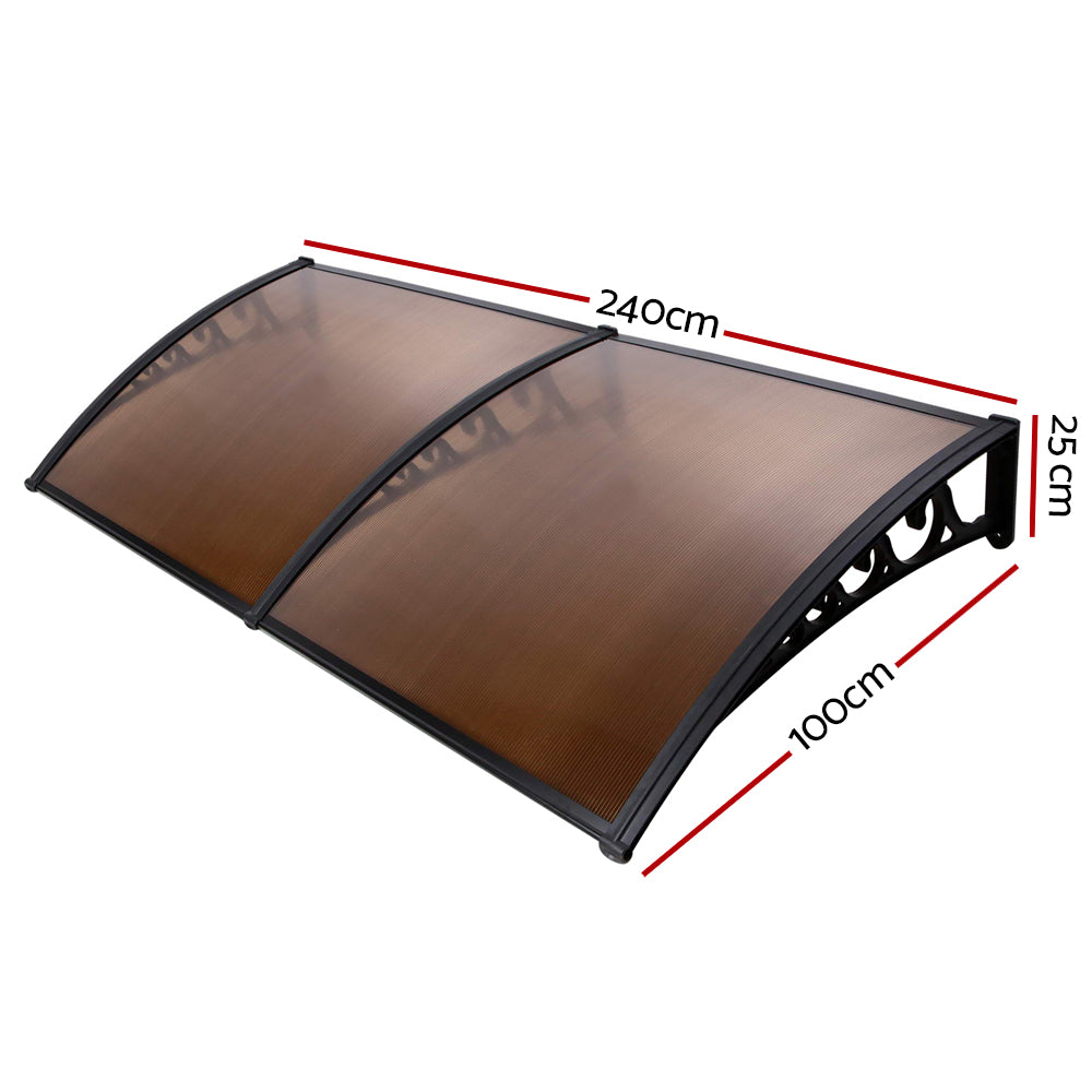 Instahut Window Door Awning Outdoor Canopy SunShield Patio 1mx2.4m DIY Brown-Home &amp; Garden &gt; Shading-PEROZ Accessories