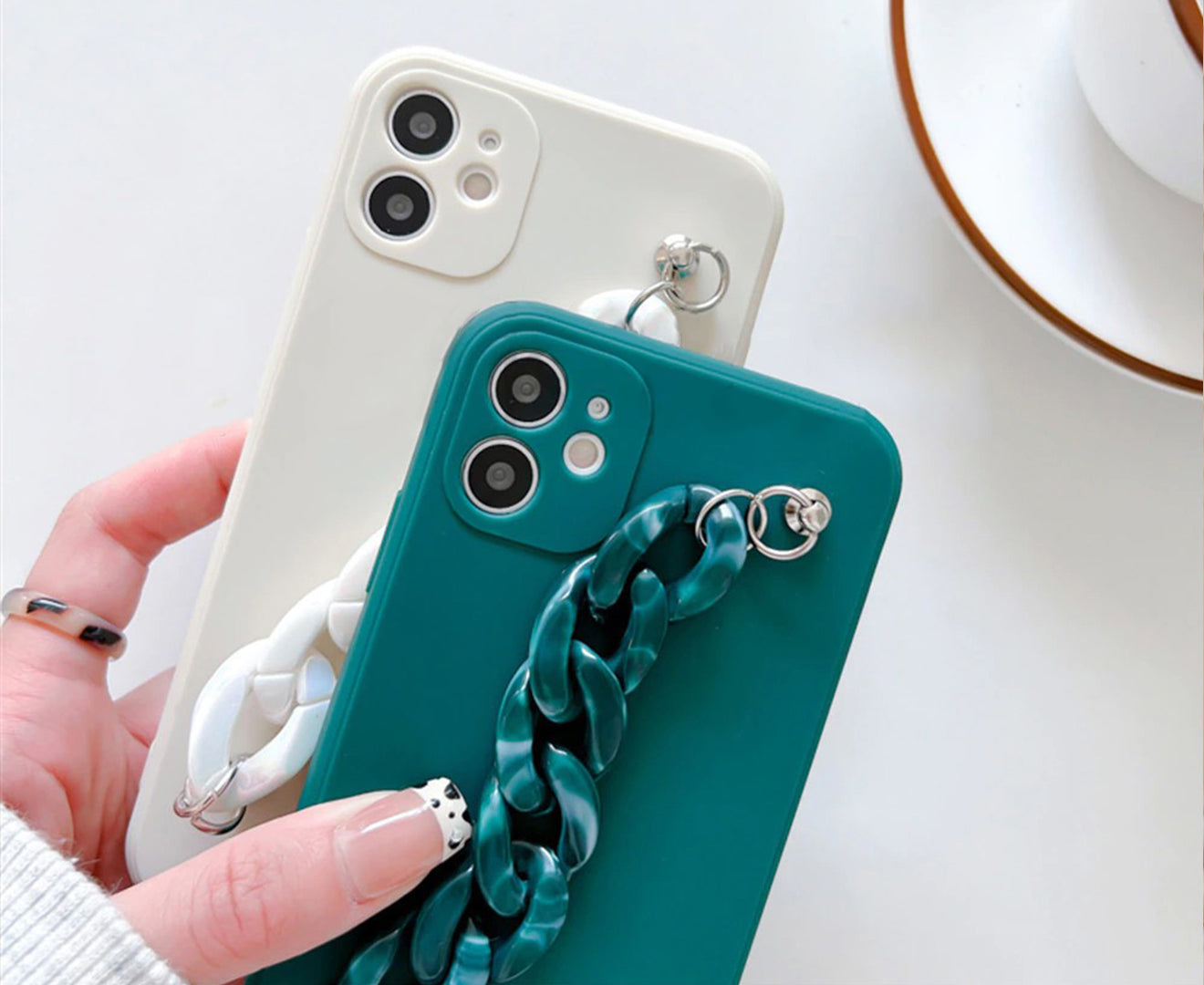 Anymob iPhone Grey And Pearl Marble Luxury Bracelet Phone Case For IOS Wrist Chain Silicone Cover Compatible-Mobile Phone Cases-PEROZ Accessories