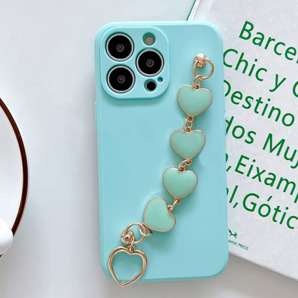 Anymob iPhone Sky Blue Luxury Heart Bracelet Silicon Phone Chain Case For IOS Stylish Wrist Chain Fashion Cover Compatible-Mobile Phone Cases-PEROZ Accessories