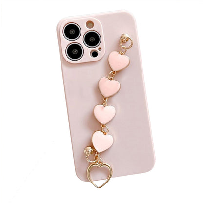 Anymob iPhone Pink Luxury Heart Bracelet Silicon Phone Chain Case For IOS Stylish Wrist Chain Fashion Cover Compatible-Mobile Phone Cases-PEROZ Accessories