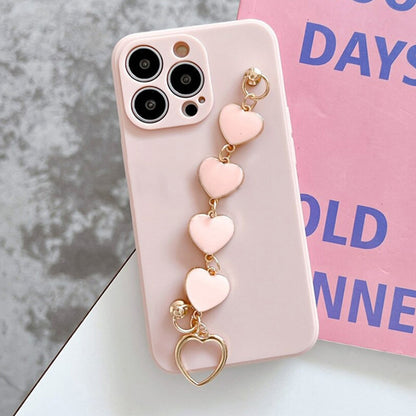 Anymob iPhone Pink Luxury Heart Bracelet Silicon Phone Chain Case For IOS Stylish Wrist Chain Fashion Cover Compatible-Mobile Phone Cases-PEROZ Accessories