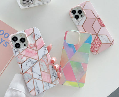 Anymob iPhone Blue Green Electroplated Geometric Soft Silicon Cover For IOS Marble Phone Case iPhone Compatible-Mobile Phone Cases-PEROZ Accessories