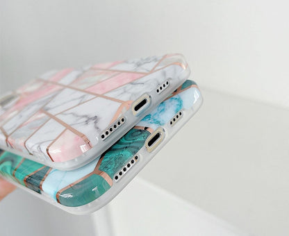 Anymob iPhone Violet Electroplated Geometric Soft Silicon Cover For IOS Marble Phone Case iPhone Compatible-Mobile Phone Cases-PEROZ Accessories
