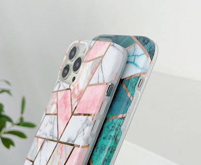 Anymob iPhone Green Electroplated Geometric Soft Silicon Cover For IOS Marble Phone Case iPhone Compatible-Mobile Phone Cases-PEROZ Accessories