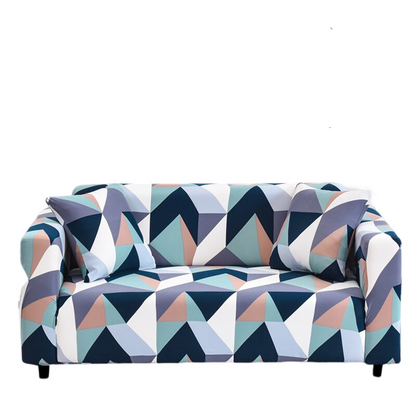 Anyhouz 4 Seater Sofa Cover Blue White Geometric Style and Protection For Living Room Sofa Chair Elastic Stretchable Slipcover-Slipcovers-PEROZ Accessories