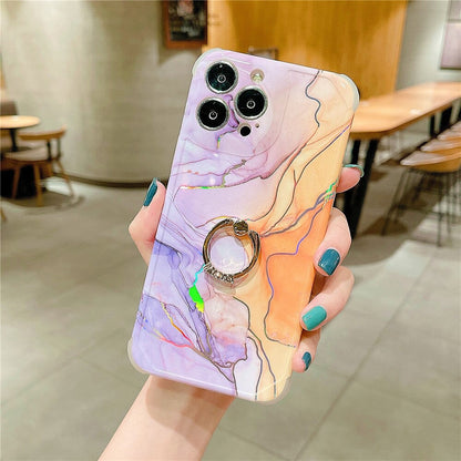 Anymob iPhone Case Pink Orange Laser Gradient Glitter Marble Ring Holder Stand Soft Silicone Shockproof Coque Mobile Cover iPhone 12 11 13 Pro Max-Mobile Phone Cases-PEROZ Accessories